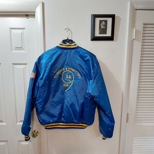 Vintage Blue Bomber Jacket with Gold Details